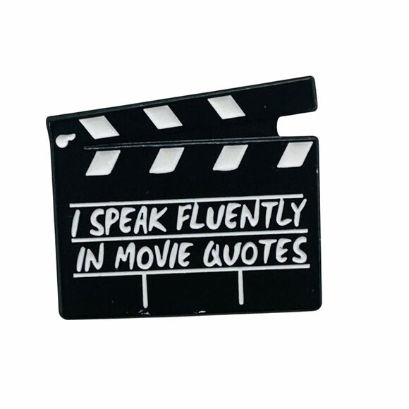 ⭐Movie Set Clapboard Enamel Pin Speak Fluently In Movie Quotes Brooch Black New⭐ - Picture 4 of 6
